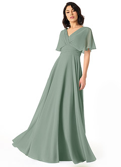 Azazie Pamela Bridesmaid Dresses Silver Sage A-Line V-Neck Pleated Chiffon Dress image1