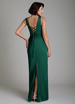 Azazie Vanya Bridesmaid Dresses Emerald Sheath Corset Stretch Satin Dress image2