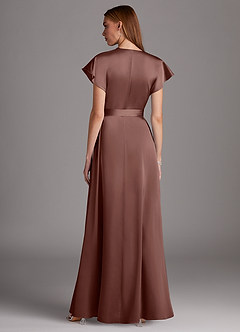 Azazie Nico Bridesmaid Dresses Espresso A-Line V-Neck Stretch Satin Dress image3