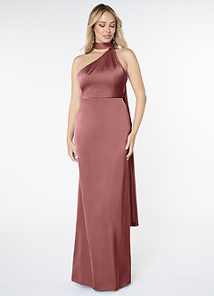 Azazie Kaylani Brautjungfernkleider Meerjungfrau-Linie Hoher Kragen Stretch-Satin Kleid Amethyst image1