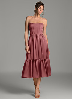 Azazie Delphina Bridesmaid Dresses Amethyst A-Line Corset Stretch Satin Convertible Dress image4
