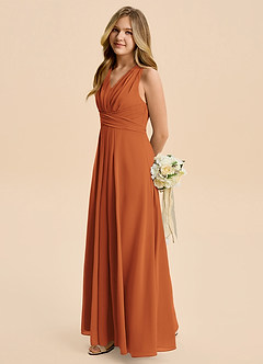 Azazie Kirsten Junior Linia A Pofałdowany Szyfon Długość podłogi Młodsza druhna Sukienka image5