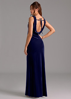 Azazie Rylina Robes de demoiselle d'honneur Robe Sirène en velours Arc Bleu Marine Foncé image6