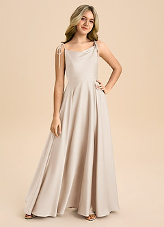 Azazie Popsy Junior White Alabaster A-Line Bow Stretch Satin Dress image8