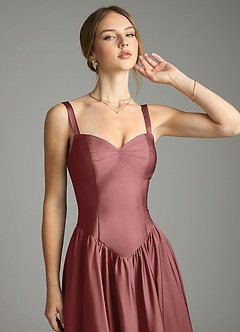 Azazie Evadina Suknie dla druhen Linia A Gorset Satyna elastyczna Do ziemi Sukienka image5