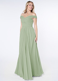 Azazie Audrianna Bridesmaid Dresses Dusty Sage A-Line Off-The-Shoulder Gathered Chiffon Convertible Dress image3