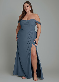 Azazie Johana Abiti da Damigella Abito Convertibile Sirena in Chiffon Spalle Scoperte Blu Nettuno image8