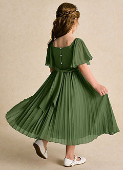 Azazie Gisele Robe Demoiselle D'honneur Fillette Robe Trapèze en Mousseline de soie Plissée Olive image3