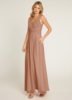 Azazie Claudia Bridesmaid Dresses Champagne Rose A-Line Sweetheart Neckline Chiffon Dress image2