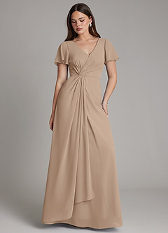 Azazie Kaya Robes de demoiselle d'honneur Robe Trapèze en Mousseline de soie Plissé Taupe image1