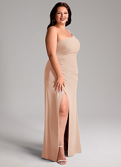 Azazie Eren Jurken voor bruidsmeisjes Jurk van Chiffon met Kolom One-Shoulder Engelse Roos image12