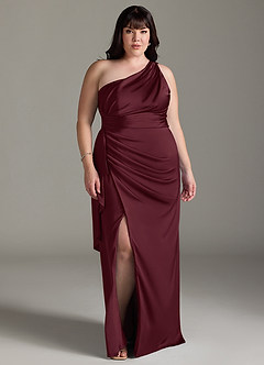 Azazie Maive Brautjungfernkleider Etui Gestreift Stretch-Satin Kleid Cabernetrot image10