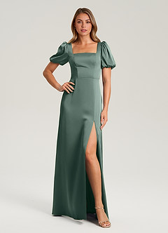 Azazie Fyona Vestidos de madrinha de casamento Vestido Musgo Marinho de Cetim elástico de Linha A com Plissado image1