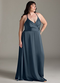 Azazie Davis Robes de demoiselle d'honneur Robe Trapèze en Satin extensible Plissée Violet Crépusculaire image9