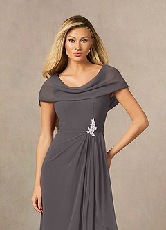 Azazie Mary Mother of the Bride Dresses Steel Grey A-Line Side Slit Chiffon Dress image5