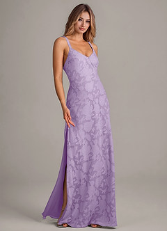 Azazie Aliza Bridesmaid Dresses Lilac A-Line Floral Burnout Dress image3