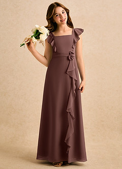 Azazie Soso Girls Formal Robe Demoiselle D'honneur Fillette Robe Trapèze en Mousseline de soie Plissée Expresso image1