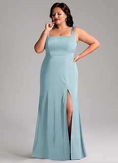 Azazie Frostine Bridesmaid Dresses Moody Blue A-Line Bow Stretch Satin Dress image10