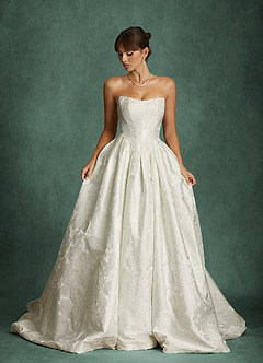 Azazie Bria Vestidos de novia Vestido Blanco Antiguo de Jacquard Floral de Corte Princesa con Palabra de honor image9