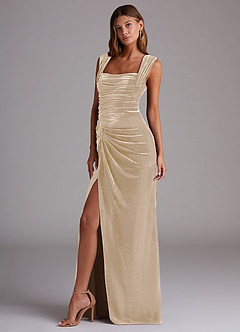 Azazie Genesis Bridesmaid Dresses Champagne Sheath Pleated Velvet Dress image4
