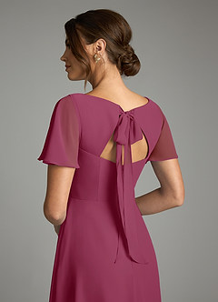 Azazie Kimber Bridesmaid Dresses Mulberry A-Line Flounce Sleeve Chiffon Dress image8