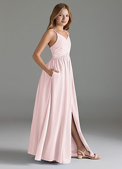 Azazie Alia Junior Blushing Pink A-Line Pleated Chiffon Dress image3