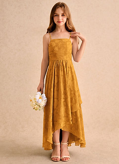Azazie Twilight Girls Formal Blumenmädchenkleider A-Linie Plissee Blumen-Burnout Kleid Butterscotch image5