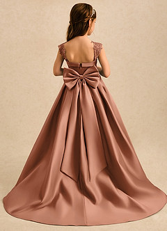 Azazie Genie Flower Girl Dresses Bronzer Ball-Gown Off the Shoulder Matte Satin Dress image2