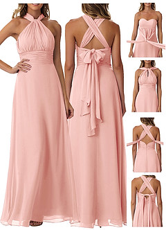 Azazie Fifi Brautjungfernkleider Wandelbar A-Linie Schulterfrei Chiffon Kleid Rosettenrosa image9