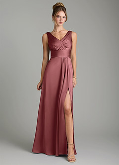 Azazie Karina Robes de demoiselle d'honneur Robe Trapèze en Satin extensible Plissée Améthyste image5
