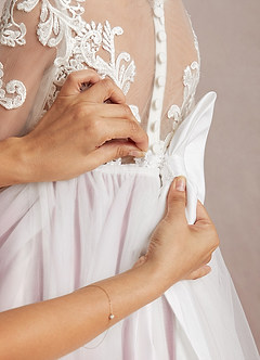 Azazie Elodie Flower Girl Dresses Ivory Sangria Ball-Gown Lace Dress image9