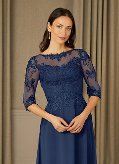 Azazie Dorella Mother of the Bride Dresses Dark Navy A-Line Lace Chiffon Dress image5