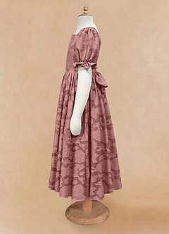 Azazie Joss Flower Girl Dresses Dusty Rose A-Line with Sleeves Floral Burnout Dress image6