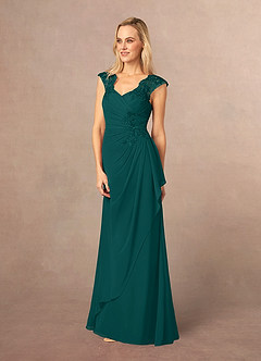 Azazie Gladys Mother of the Bride Dresses Peacock A-Line Queen Anne Lace Chiffon Dress image3