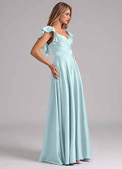 Azazie Leilani Robes de demoiselle d'honneur Robe Trapèze en Satin extensible Rayé Bleu Nuage image6