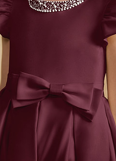 Azazie Pearl Flower Girl Dresses Cabernet Ball-Gown Pleated Matte Satin Dress image7