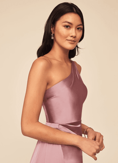 Azazie Maron Bridesmaid Dresses Dusty Rose A-Line One Shoulder Stretch Satin Dress image5