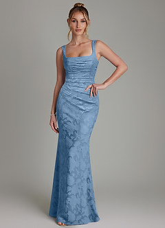 Azazie Agustina Bridesmaid Dresses Steel Blue Mermaid Corset Floral Burnout Dress image3