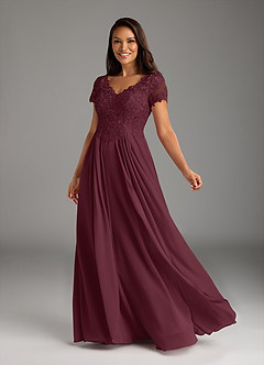 Azazie Dunja Mother of the Bride Dresses Cabernet A-Line V-Neck Lace Chiffon Dress image2