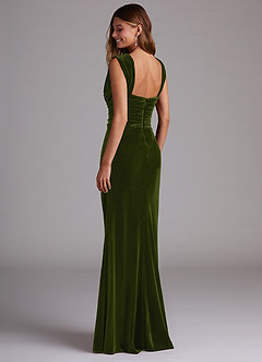 Azazie Genesis Bridesmaid Dresses Olive Sheath Pleated Velvet Dress image6