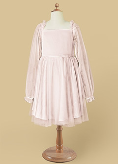 Azazie Aya Robe Demoiselle D'honneur Fillette Robe Trapèze en Tulle avec manches Rose Pétale image6