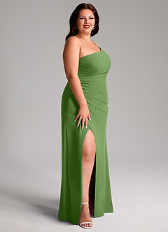 Azazie Eren Vestidos de damas de honor Vestido de Albahaca de Gasa de Corte Recto con Hombro unilateral image12