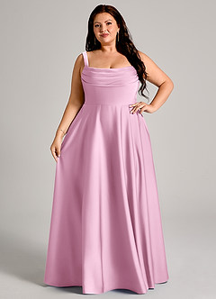Azazie Shaude Bridesmaid Dresses Candy Pink A-Line Pleated Stretch Satin Dress image5