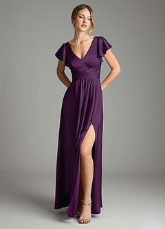 Azazie Omari Bridesmaid Dresses Grape A-Line Stretch Satin Dress image1