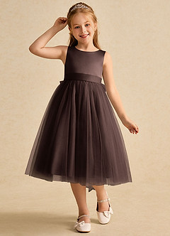 Azazie Winnie Blumenmädchenkleider Ballkleid Schleifen Tüll Kleid Ganache image4