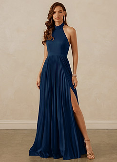 Christian Siriano Bridal for Azazie 1007 Final Sale Dark Navy A-Line Pleated Stretch Satin Dress image1