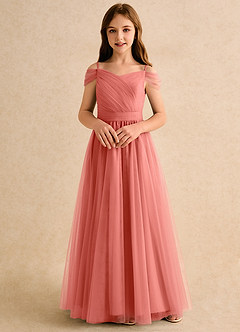 Azazie Yuna Girls Formal Blomsterpigekjoler A-linje Off the shoulder Tulle Gulvlængde Kjole image4