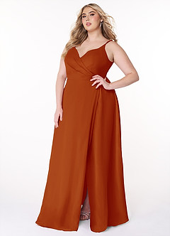 Azazie Lennon Bridesmaid Dresses Paprika A-Line Lace Chiffon Dress image10