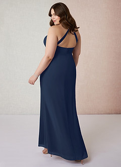 Azazie Becca Bridesmaid Dresses Dark Navy Sheath V-Neck Chiffon Dress image10