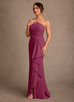 Azazie Floy Mother of the Bride Dresses Mulberry Sheath One Shoulder Chiffon Dress image2